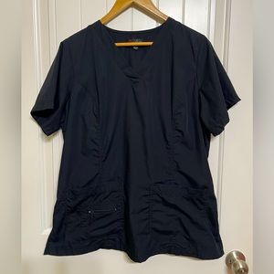 Peaches Black Medical Scrub V-neck Top, Large